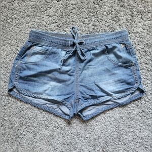 Indigo Rein Light Blue Denim Drawstring Shorts Size Small